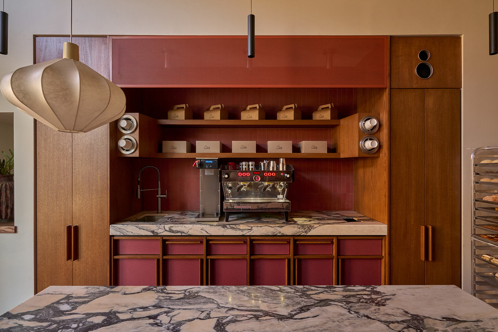 Espresso station in marble and oak