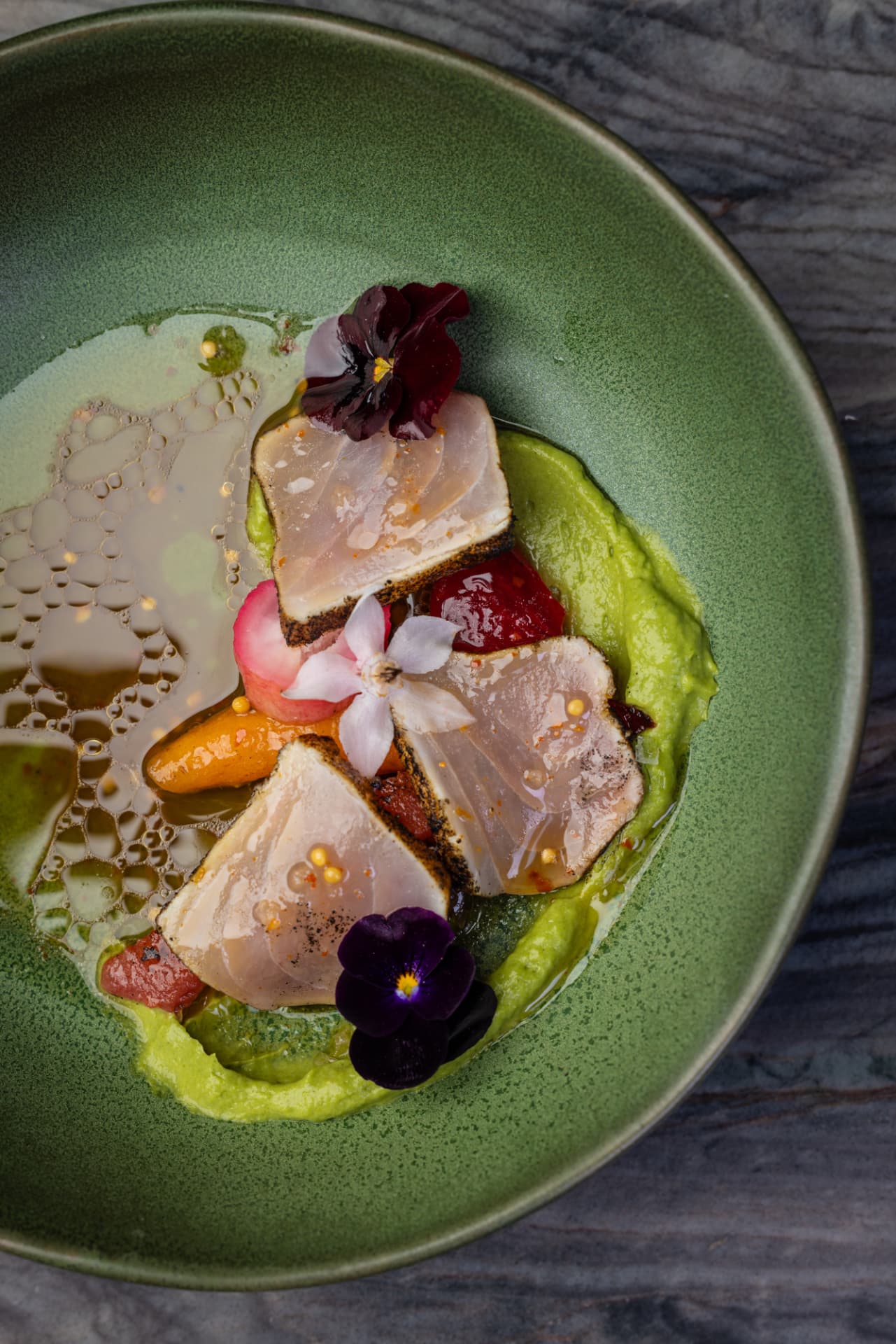 Torched kanpachi with avocado